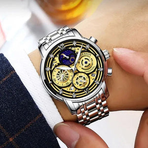 Hudlot - Stainless Steel Hollow Men Sports Chronograph Quartz Watch