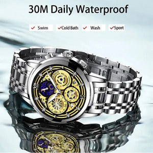 Hudlot - Stainless Steel Hollow Men Sports Chronograph Quartz Watch