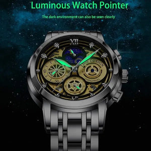 Hudlot - Stainless Steel Hollow Men Sports Chronograph Quartz Watch