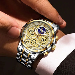 Hudlot - Fashion Stainless Steel Hollow Men Sports Chronograph Quartz Watch