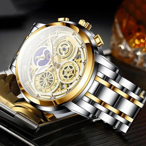 Hudlot - Fashion Stainless Steel Hollow Men Sports Chronograph Quartz Watch