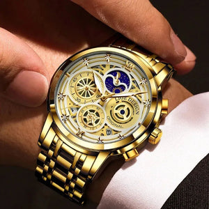 Hudlot - Fashion Stainless Steel Hollow Men Sports Chronograph Quartz Watch