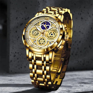 Hudlot - Fashion Stainless Steel Hollow Men Sports Chronograph Quartz Watch