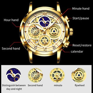 Hudlot - Fashion Stainless Steel Hollow Men Sports Chronograph Quartz Watch