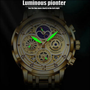 Hudlot - Fashion Stainless Steel Hollow Men Sports Chronograph Quartz Watch