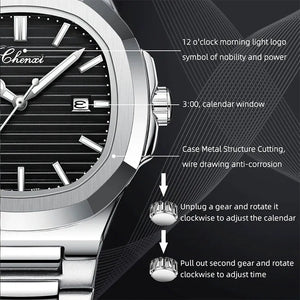Hudlot - Business Quartz Luminous Stainless Steel WaterProof Men’s Watch
