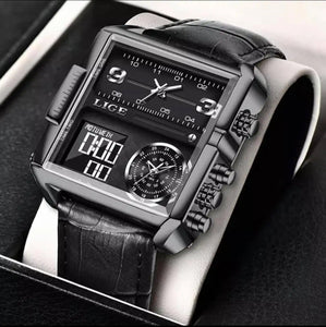 Hudlot - Three Times Luxury Unique Style Analogue Digital Square Quartz Watch For Men