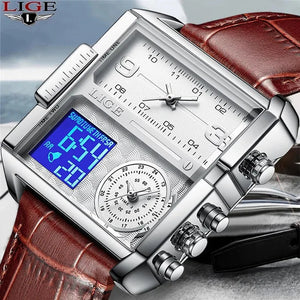 Hudlot - Three Times Luxury Unique Style Analogue Digital Square Quartz Watch For Men
